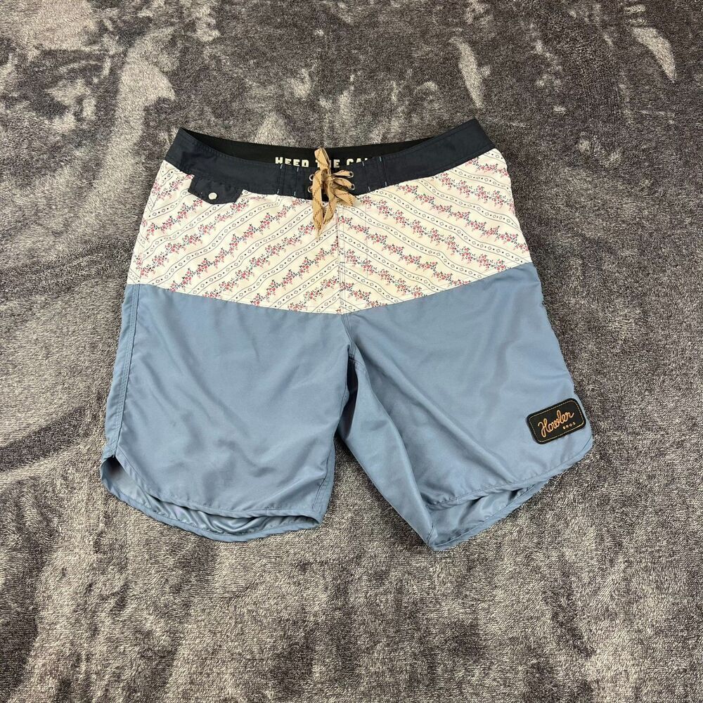 Howler Bros Board Shorts Heed The Call Floral Blue Men's 36 9.5" Inseam Swim